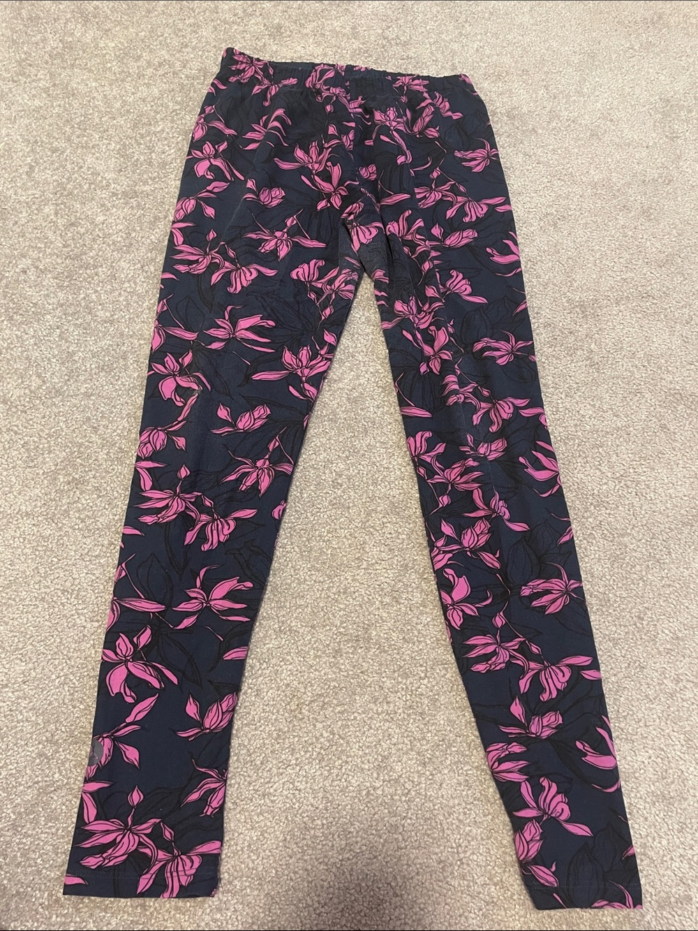 Black Floral Leggings with Pink Print